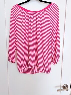 Michael Michael Kors Pink & White Striped Peasant Top – Size Medium